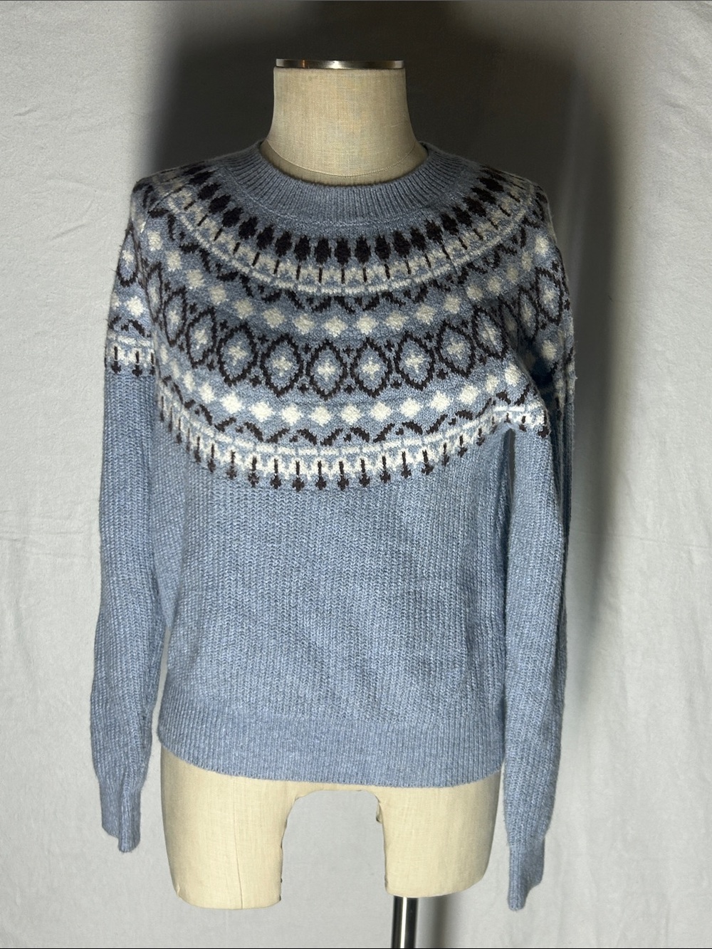 LOFT Light Blue Fair Isle Crewneck Sweater